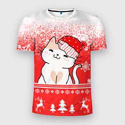 Футболка спортивная мужская Новогодний милый котик, цвет: 3D-принт