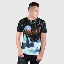 Футболка спортивная мужская Санта на оленях в ночном небе, цвет: 3D-принт — фото 2