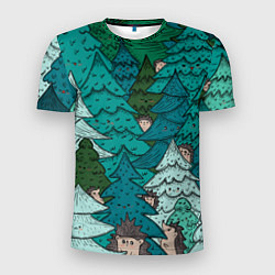 Мужская спорт-футболка Ежи в еловом лесу