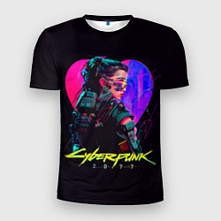 Футболка спортивная мужская Киберпанк, девушка на фоне сердца, цвет: 3D-принт
