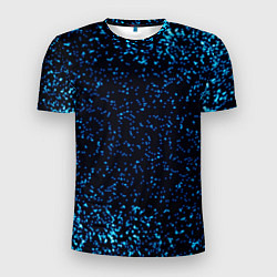 Мужская спорт-футболка Неоновый синий блеск на черном фоне