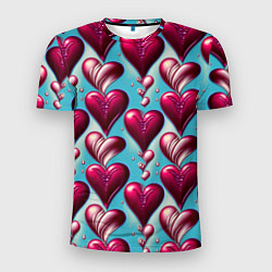 Мужская спорт-футболка Паттерн красные абстрактные сердца