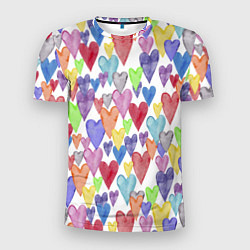 Мужская спорт-футболка Разноцветные сердечки Калейдоскоп