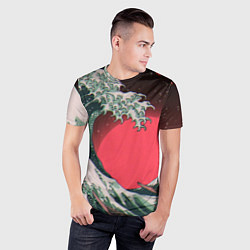 Футболка спортивная мужская Японская волна в красном цвете, цвет: 3D-принт — фото 2