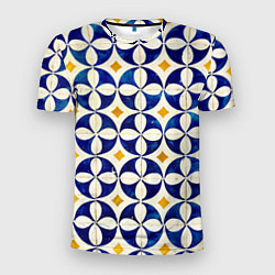 Футболка спортивная мужская Бело-синяя лепестковая текстура, цвет: 3D-принт