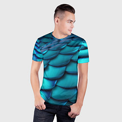 Футболка спортивная мужская Чешуя бирюзовая металлик, цвет: 3D-принт — фото 2