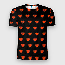 Мужская спорт-футболка Разбитые сердца на черном фоне