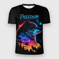 Футболка спортивная мужская Волк свобода, цвет: 3D-принт