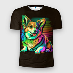 Футболка спортивная мужская Неоновый корги, цвет: 3D-принт