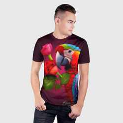 Футболка спортивная мужская Попугай ара с цветами, цвет: 3D-принт — фото 2