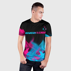 Футболка спортивная мужская Assassins Creed - neon gradient: символ сверху, цвет: 3D-принт — фото 2