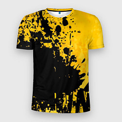 Футболка спортивная мужская Пятна черной краски на желтом фоне, цвет: 3D-принт
