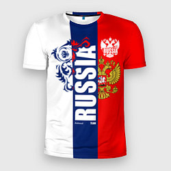 Футболка спортивная мужская Russia national team: white blue red, цвет: 3D-принт