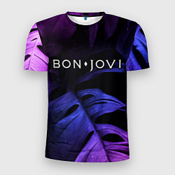 Футболка спортивная мужская Bon Jovi neon monstera, цвет: 3D-принт