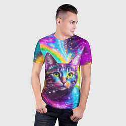 Футболка спортивная мужская Полосатый кот с разноцветной звездной туманностью, цвет: 3D-принт — фото 2