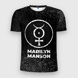 Футболка спортивная мужская Marilyn Manson с потертостями на темном фоне, цвет: 3D-принт