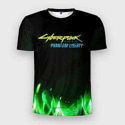 Футболка спортивная мужская Cyberpunk 2077 phantom liberty green fire logo, цвет: 3D-принт