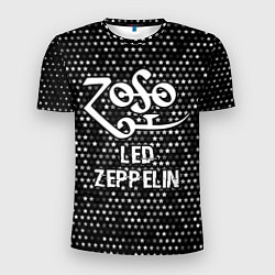 Футболка спортивная мужская Led Zeppelin glitch на темном фоне, цвет: 3D-принт