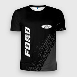 Футболка спортивная мужская Ford speed на темном фоне со следами шин: надпись,, цвет: 3D-принт
