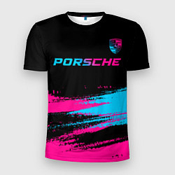 Футболка спортивная мужская Porsche - neon gradient: символ сверху, цвет: 3D-принт