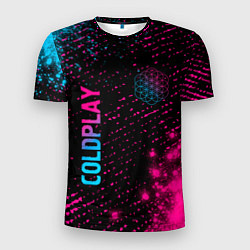Футболка спортивная мужская Coldplay - neon gradient: надпись, символ, цвет: 3D-принт