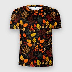 Футболка спортивная мужская Осенние листья на черном фоне, цвет: 3D-принт
