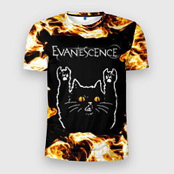 Футболка спортивная мужская Evanescence рок кот и огонь, цвет: 3D-принт