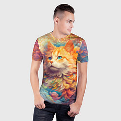 Футболка спортивная мужская Рыжий кот в цветных облаках, цвет: 3D-принт — фото 2