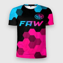 Футболка спортивная мужская FAW - neon gradient: символ сверху, цвет: 3D-принт