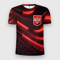Футболка спортивная мужская Красный неоновый герб России, цвет: 3D-принт