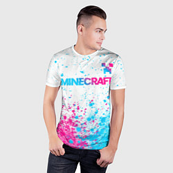 Футболка спортивная мужская Minecraft neon gradient style: символ сверху, цвет: 3D-принт — фото 2