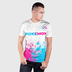 Футболка спортивная мужская Pokemon neon gradient style: символ сверху, цвет: 3D-принт — фото 2