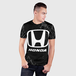 Футболка спортивная мужская Honda speed на темном фоне со следами шин, цвет: 3D-принт — фото 2