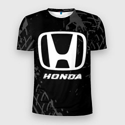 Футболка спортивная мужская Honda speed на темном фоне со следами шин, цвет: 3D-принт