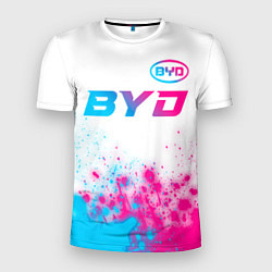 Футболка спортивная мужская BYD neon gradient style: символ сверху, цвет: 3D-принт