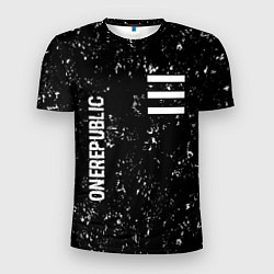 Футболка спортивная мужская OneRepublic glitch на темном фоне: надпись, символ, цвет: 3D-принт