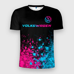 Футболка спортивная мужская Volkswagen - neon gradient: символ сверху, цвет: 3D-принт