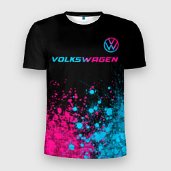 Мужская спорт-футболка Volkswagen - neon gradient: символ сверху