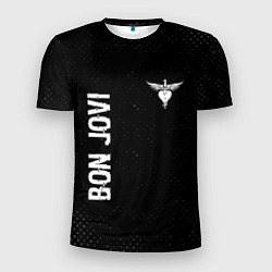 Футболка спортивная мужская Bon Jovi glitch на темном фоне: надпись, символ, цвет: 3D-принт
