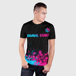 Футболка спортивная мужская Brawl Stars - neon gradient: символ сверху, цвет: 3D-принт — фото 2