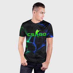 Футболка спортивная мужская CS GO green blue neon, цвет: 3D-принт — фото 2