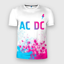 Футболка спортивная мужская AC DC neon gradient style: символ сверху, цвет: 3D-принт