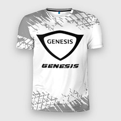 Футболка спортивная мужская Genesis speed на светлом фоне со следами шин, цвет: 3D-принт