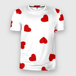 Футболка спортивная мужская Красные сердечки на белом, цвет: 3D-принт
