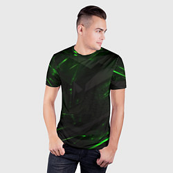 Футболка спортивная мужская Dark black green abstract, цвет: 3D-принт — фото 2