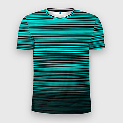 Футболка спортивная мужская Яркие неоновые бирюзовые полосы на черном, цвет: 3D-принт