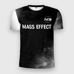 Футболка спортивная мужская Mass Effect glitch на темном фоне: символ сверху, цвет: 3D-принт