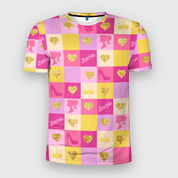 Мужская спорт-футболка Барби: желтые и розовые квадраты паттерн
