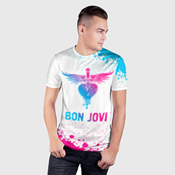 Футболка спортивная мужская Bon Jovi neon gradient style, цвет: 3D-принт — фото 2
