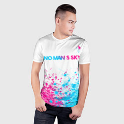Футболка спортивная мужская No Mans Sky neon gradient style: символ сверху, цвет: 3D-принт — фото 2